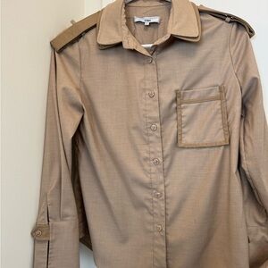 J.ING Tan Button Down Shirt with Leather Accents